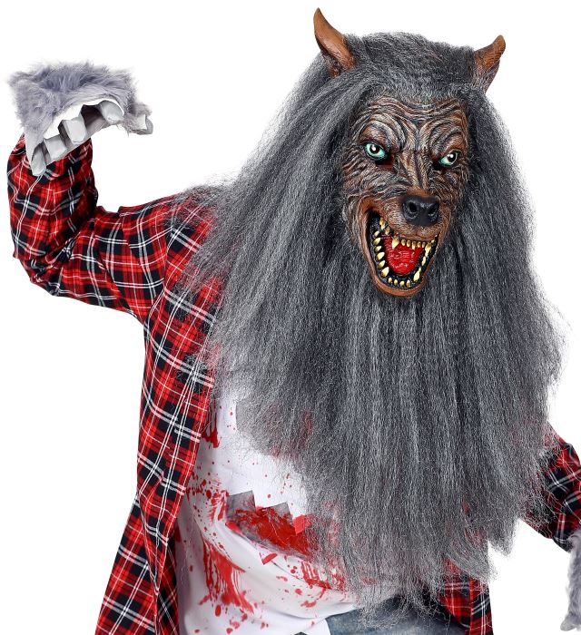 "MASQUE TETE COMPLETEDE LOUP GAROU AVEC FOURRURE"