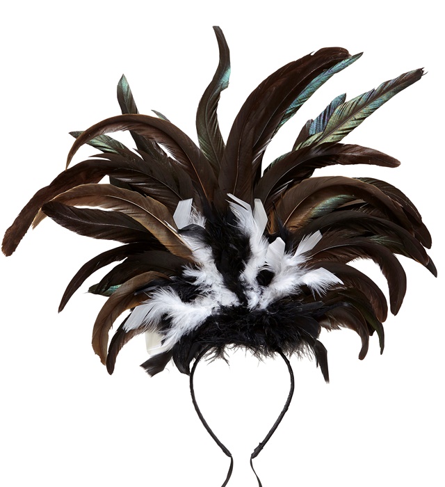 "COIFFE COPA CABANA A PLUMES" - noir/blanc