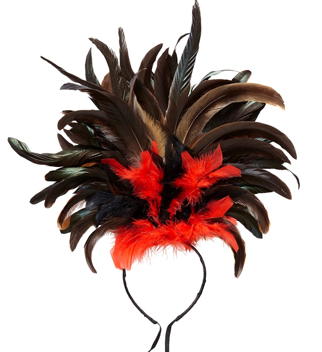 "COIFFE COPA CABANA A PLUMES" - noir/rouge