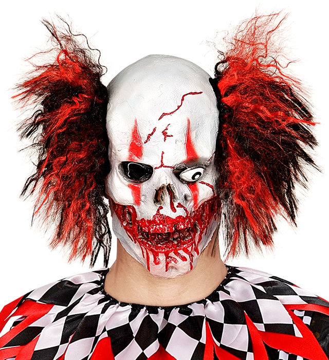 "MASQUE DE CRANE DE CLOWN SANGLANTAVEC CHEVEUX"
