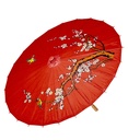 "OMBRELLE ORIENTALE DECOREE PAPIERDE RIZ ROUGE AVEC STRUCTURE EN BOIS "ø 84 cm