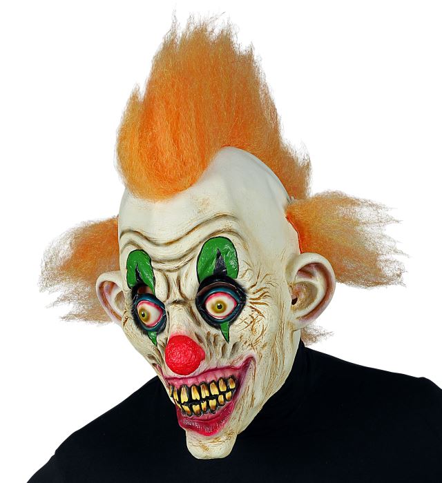 [01026] "MASQUE TETE COMPLETE DE CLOWN DE CIRQUE HORREUR AVEC CHEVEUX"