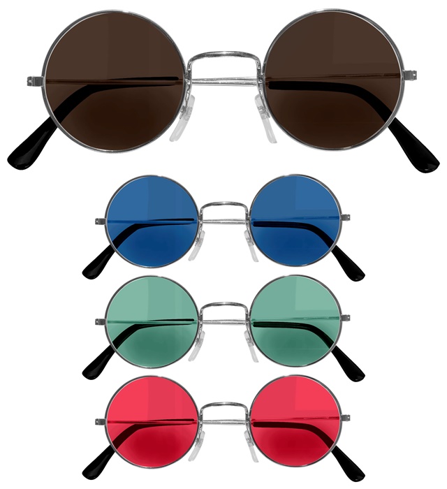 "LUNETTES PERSONNAGE" 4 couleurs ass.: 3 marrons, 3 bleues, 3 vertes, 3 rouges