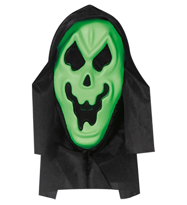 "MASQUE AVEC CAPUCHE FANTOME VERT AVEC YEUX INVISIBLES" en EVA