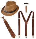 "MODE DES ANNEES 20 RUGISSANTES" (chapeau, bretelles, cravate, moustache, cigare)