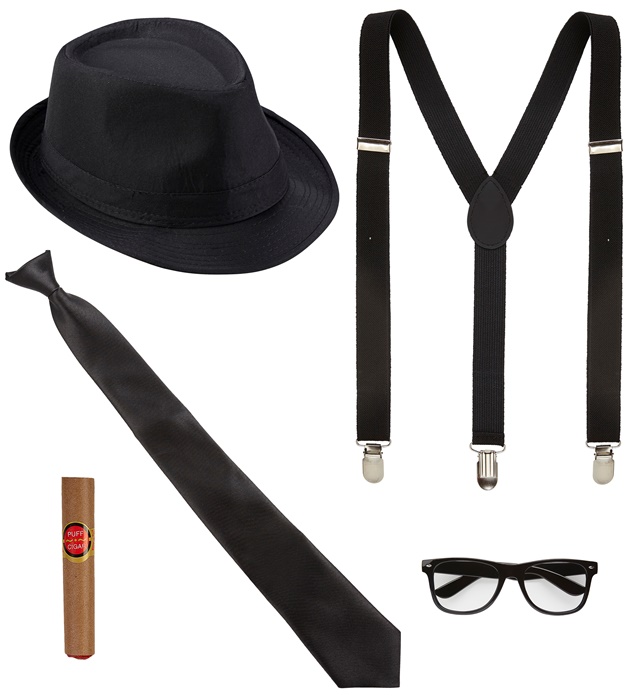 [68558] "ROI DU BLUES" (chapeau, bretelles, cravate, lunettes, cigare)