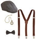 "MODE DES ANNEES 20 RUGISSANTES" (chapeau plat, bretelles, noeud papillon, montre de poche)