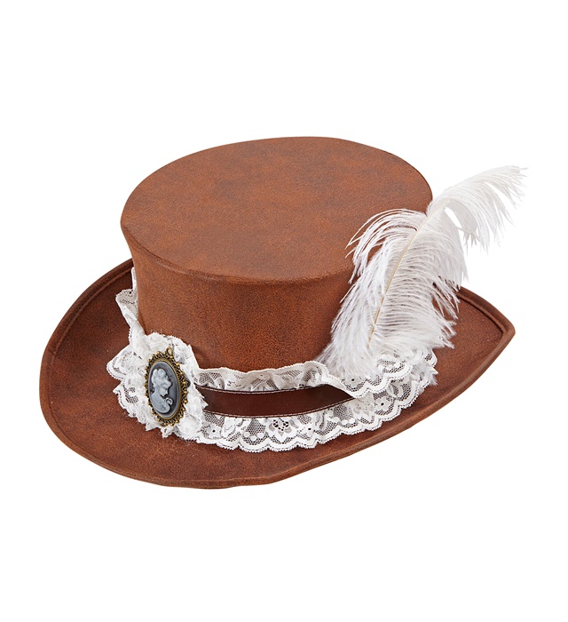 "CHAPEAU HAUT DE FORME STEAMPUNK ASPECT CUIR VIEILLI" 12 cm