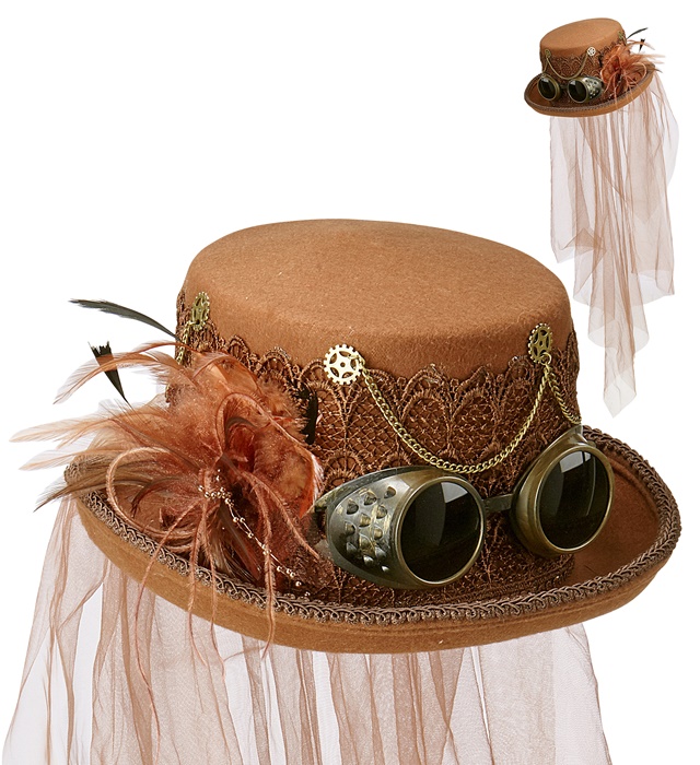 "CHAPEAU HAUT DE FORME STEAMPUNK EN FEUTRE" 14 cm