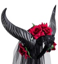 "VOILE DE MARIEE AVEC CORNES, ROSES, DENTELLE ET GEMME NOIRE"