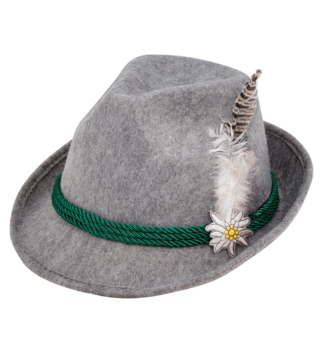 "CHAPEAU BAVAROIS AVEC PLUMES ET EDELWEISS" en feutre
