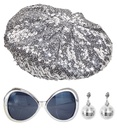 " DISCO BABE" (beret avec paillettes, lunettes , boucles d'oreilles balle disco)
