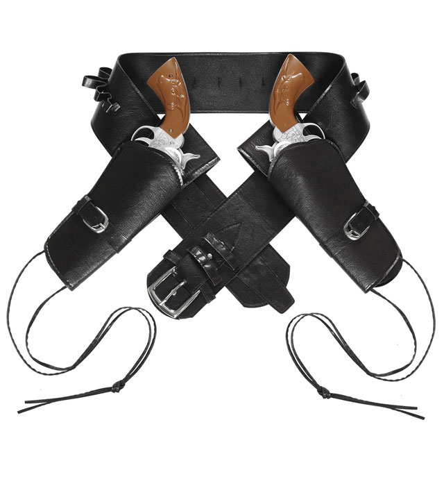 [01052] "DOUBLE HOLSTER ET CEINTURE WESTERN NOIRS AUTHENTIQUES" Simili