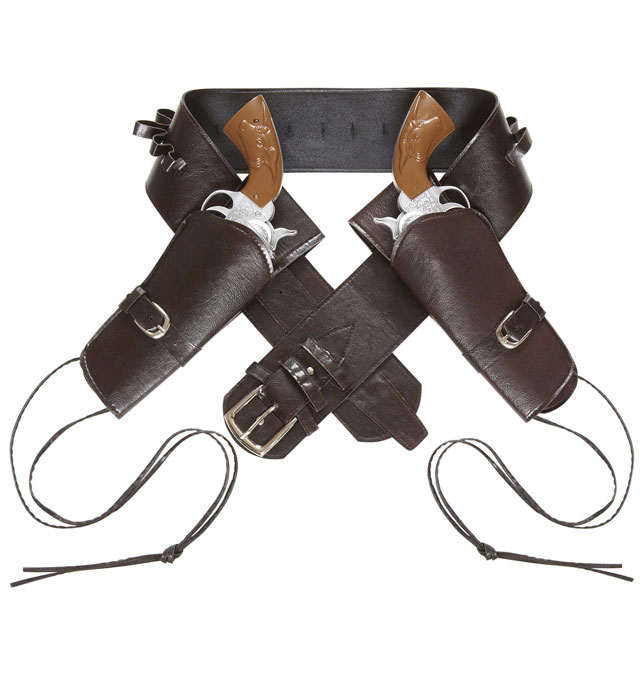 [01053] "DOUBLE HOLSTER ET CEINTURE WESTERN MARRONS AUTHENTIQUES" Simili