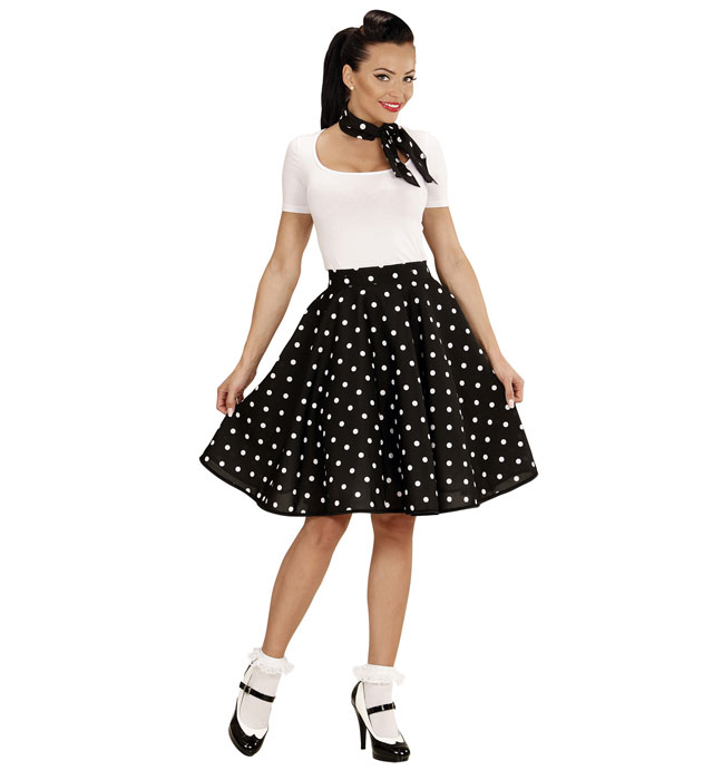 [01076] "JUPE ET FOULARD NOIRS A POIS ANNEES 50"