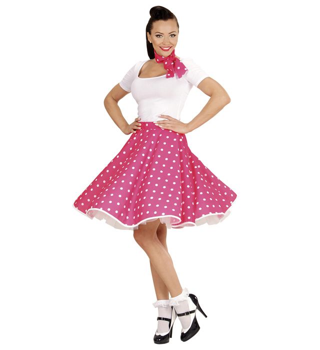 [01078] "JUPE ET FOULARD ROSES A POIS ANNEES 50"