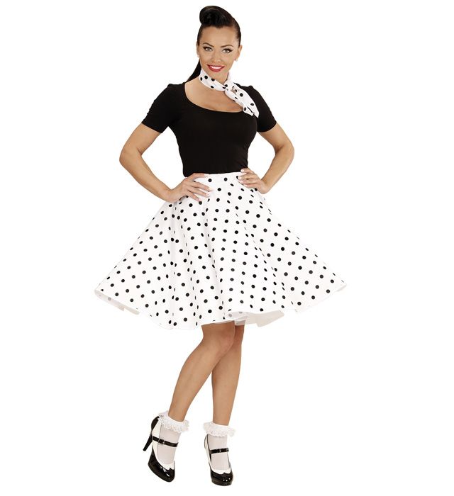 [01079] "JUPE ET FOULARD BLANCS A POIS ANNEES 50"
