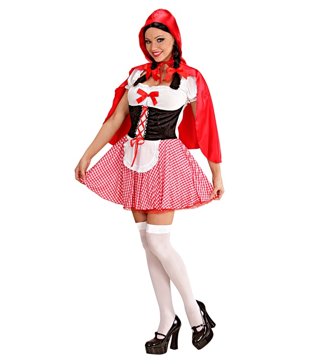 "CAPELINE ROUGE" (robe avec jupon,corset, tablier, capeline à capuche)