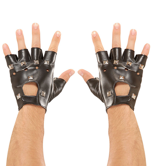 leather look "STUDDED FINGERLESS GLOVES"
