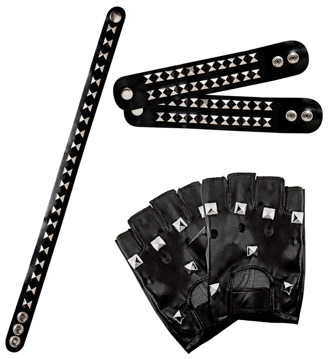 " PAIRE DE GANTS DE MOTARD/ ROCKEUR - 2 BRACELETS CLOUTES (2 rangs) -RAS DU COU CLOUTE" simili cuir