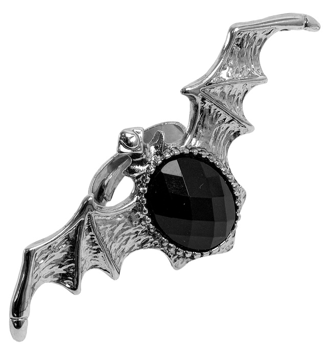 "BAGUE GOTHIQUE CHAUVE-SOURIS AVECPIERRE NOIRE"
