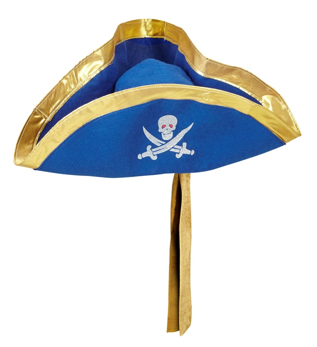 [01111] "TRICORNE BLEU DE PIRATE AVEC RUBAN"