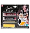 "KIT DE MAQUILLAGE ZOMBIE" (latex liquide, sang, crayons gris et noir, pot de maquillage tricolor, applicateur, 2 éponges)