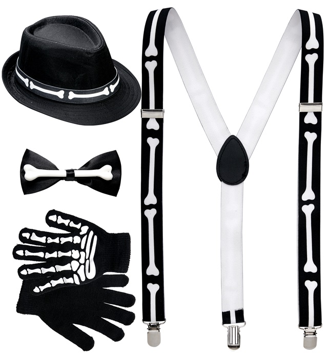 [01158] "SQUELETTE" (bretelles os, noeud papillon, gants et chapeau)