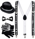 "SQUELETTE" (bretelles os, noeud papillon, gants et chapeau)