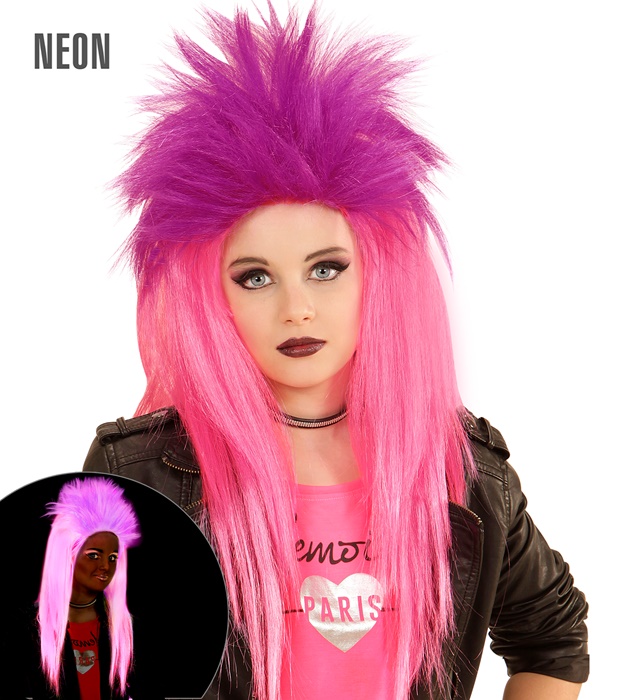 "PERRUQUE PUNKADELIC NEON ROSE ET VIOLET" en sachet
