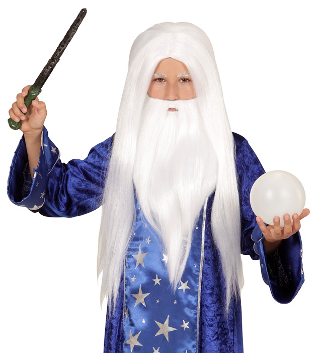 "PERRUQUE MAGICIEN AVEC BARBE" en boite