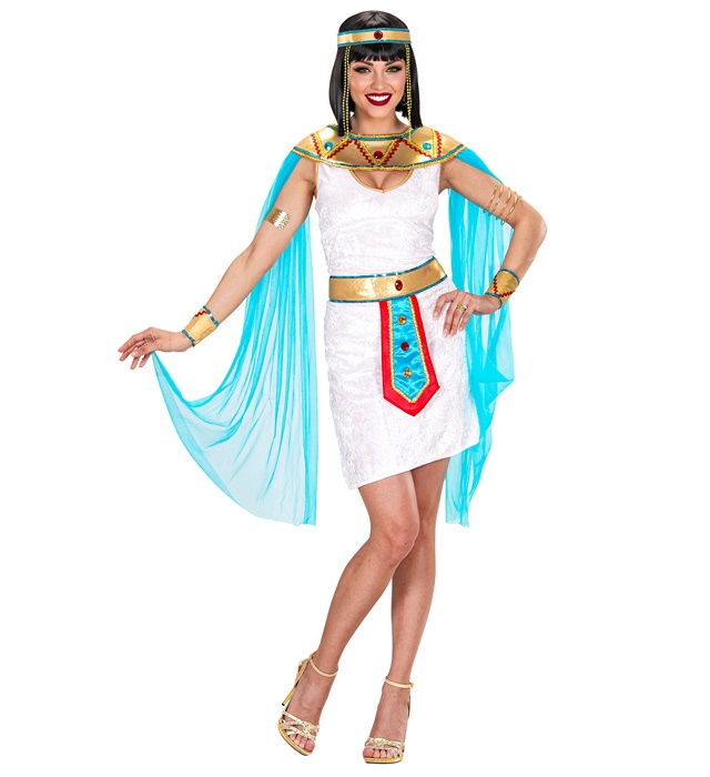 "REINE D'EGYPTE" (robe, plastron avec voiles, ceinture, bracelets, couvre-chef avec petites perles)