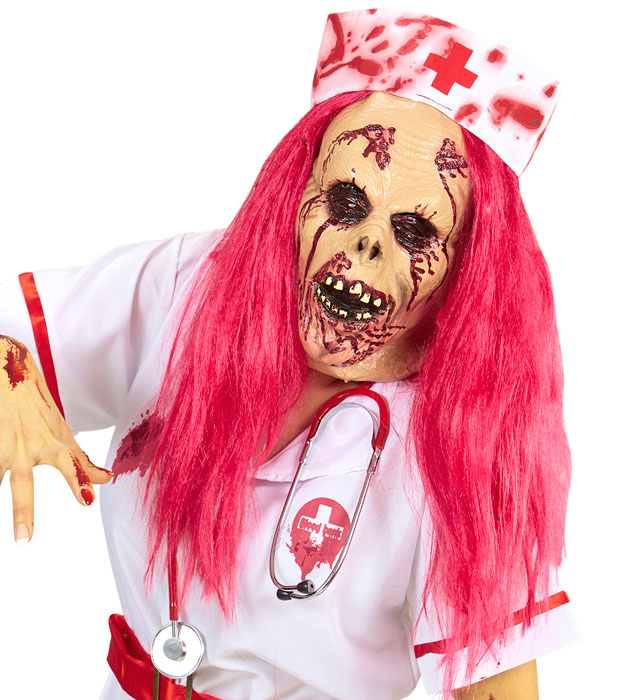 [74954] "MASQUE D'INFIRMIERE ZOMBIE AVEC PERRUQUE ET COIFFE"