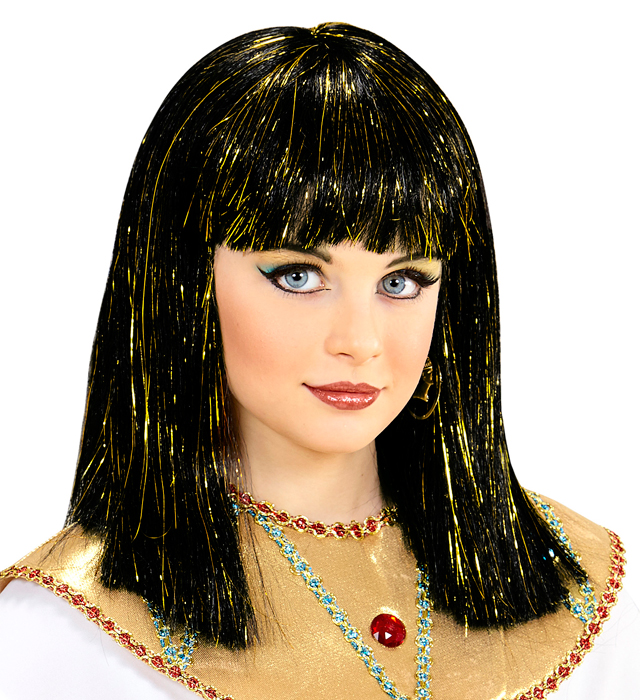 "PERRUQUE CLEOPATRE AVEC MECHES DOREES" en sachet