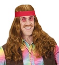 "PERRUQUE HIPPIE AVEC BANDEAU ROUGE & MOUSTACHE" en sachet