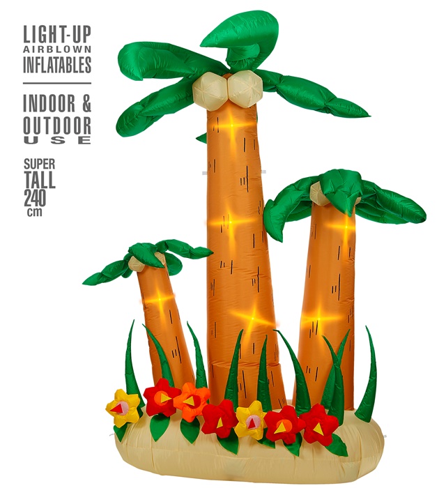 Set de "3 PALMIERS GONFLABLES LUMINEUX AVEC VENTILATEUR" 240 cm