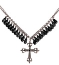 "COLLIER A CROIX GOTHIQUE NOIR AVEC GOUTTES DE JUPITER"