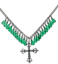 "COLLIER A CROIX GOTHIQUE VERT AVEC GOUTTES DE JUPITER"
