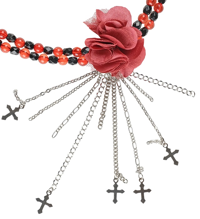 [75141] "RAS DU COU AVEC FLEUR GOTHIQUE ROUGE"