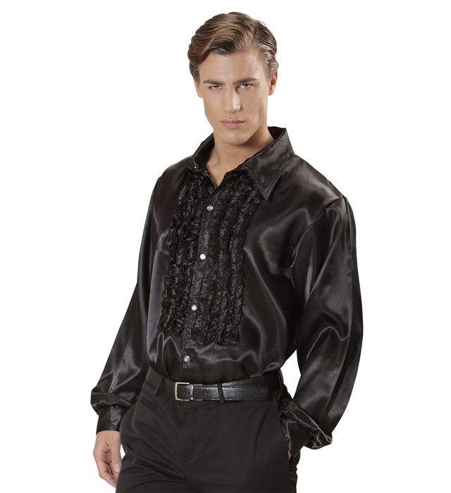 [01164] "DISCO ANNEES 70 FASHION" (chemise à jabot satin noire) (XL)