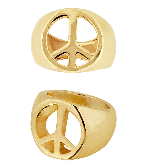 "BAGUE PEACE & LOVE DOREE"