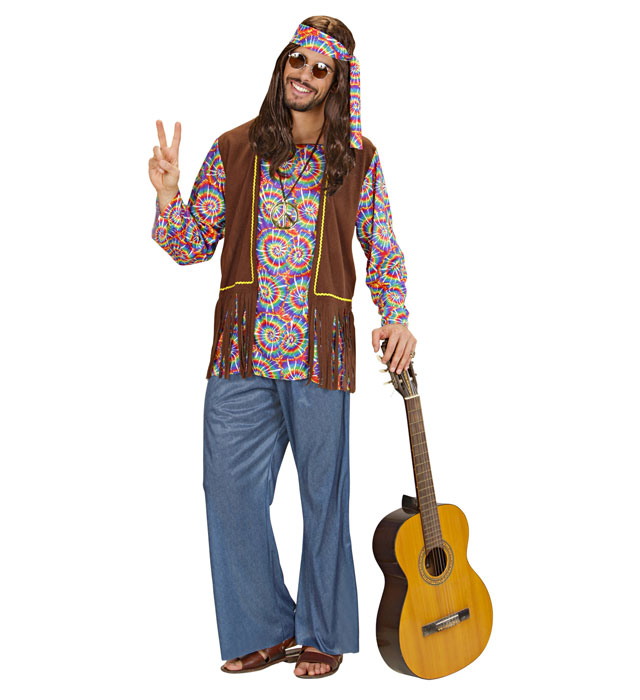 [75401] "HOMME HIPPIE PSYCHEDELIQUE" (chemise avec veste, pantalon, bandeau pour la tête, collier) (S)