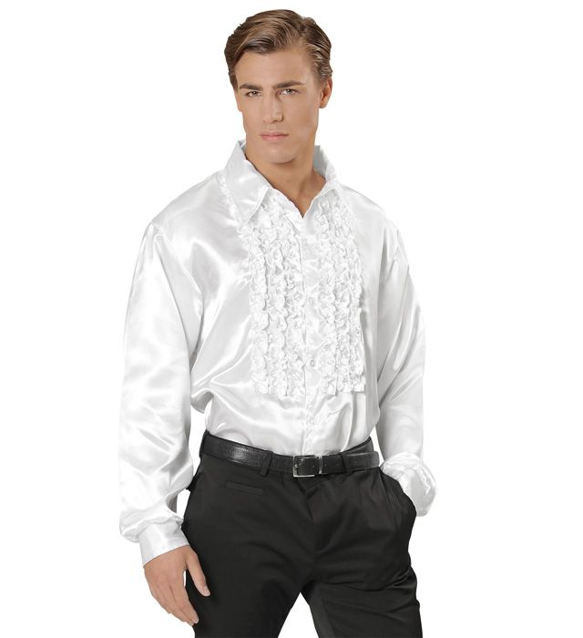 [01169] "DISCO ANNEES 70 FASHION" (chemise à jabot satin blanche) (XL)
