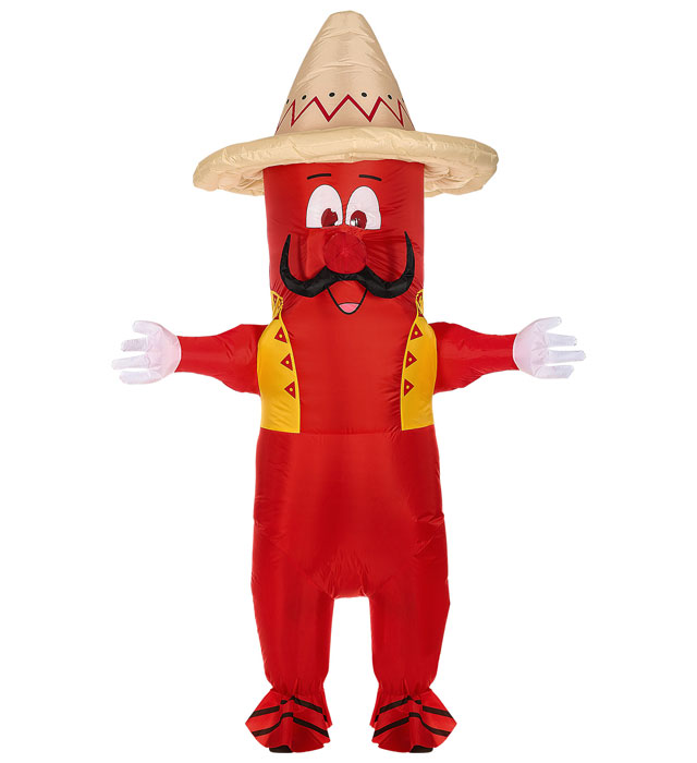 [75514] "PIMENT MEXICAIN" (grand costume gonflable avec ventilateur avec masque et sombrero)