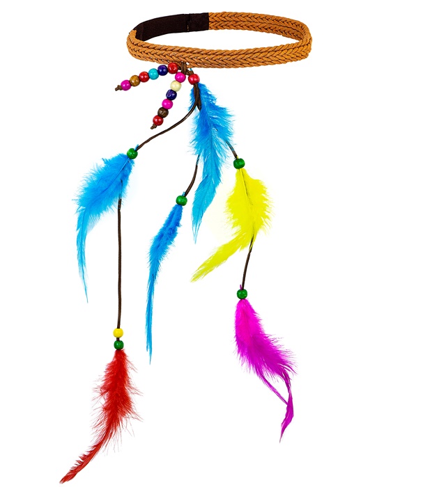 "BANDEAU HIPPIE MULTICOLOR AVEC PERLES ET PLUMES"