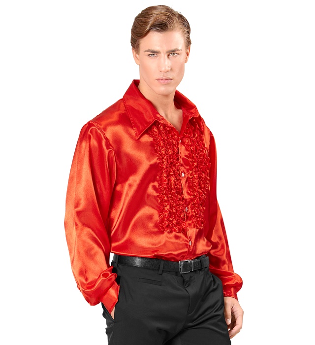 [01174] "CHEMISE A JABOT SATIN ROUGE" (XL)