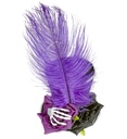 "MINI HAUT DE FORME AVEC MAIN SQUELETTE, 2 ROSES ET PLUMES"