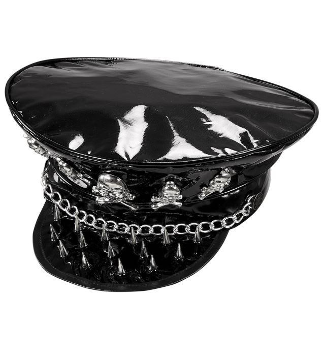 [75720] Vinyl "CASQUETTE ROCKER CLOUTEE AVEC CRANES  ET CHAINES"