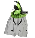"CHAPEAU DE PETITE SORCIERE VERT AVEC ROSES, PLUMES ET ARAIGNÉES TULLE"