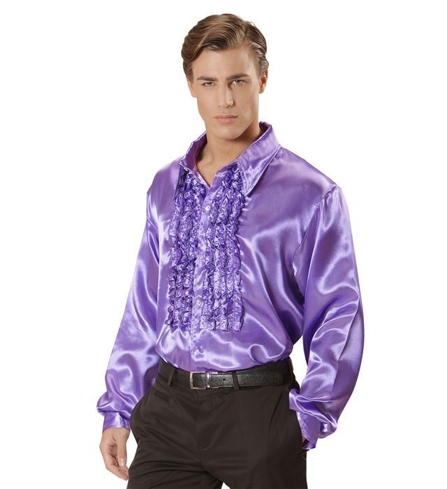 "THE 70s DISCO FASHION" (chemise à jabot satin violet)